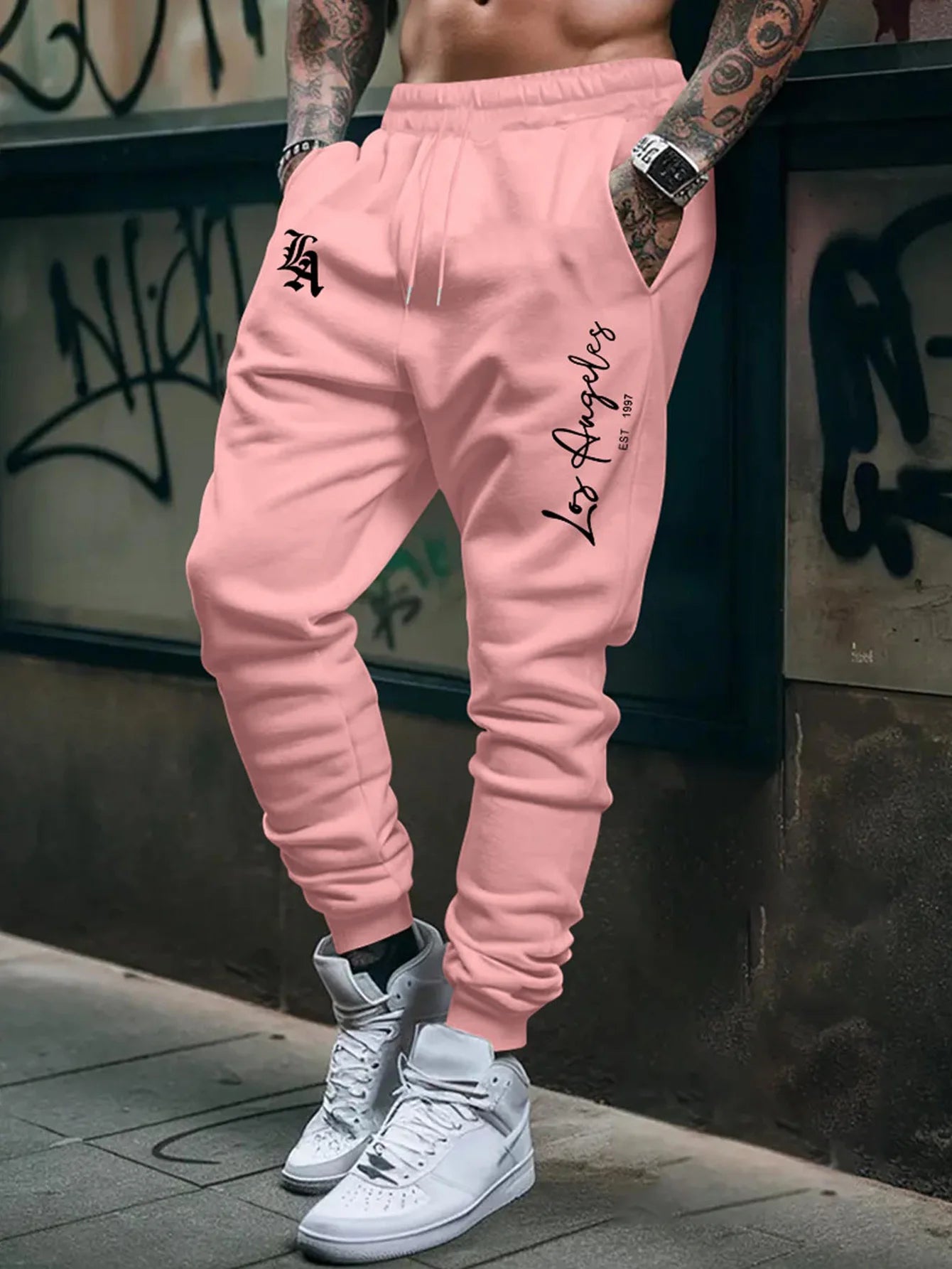 Men's Trendy Letter Graphic Fleece Sweatpants 2026 New Style High Quality Casual Long Trousers mens pants