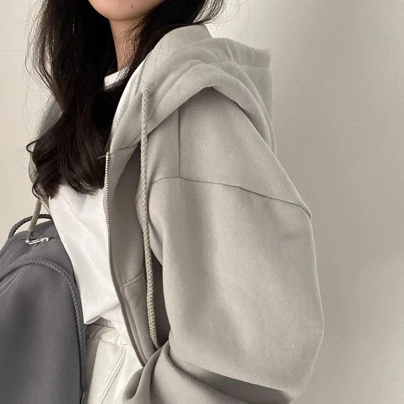Women Casual Streetwear Y2K Crop Tops Hood Shirt Blended Material
