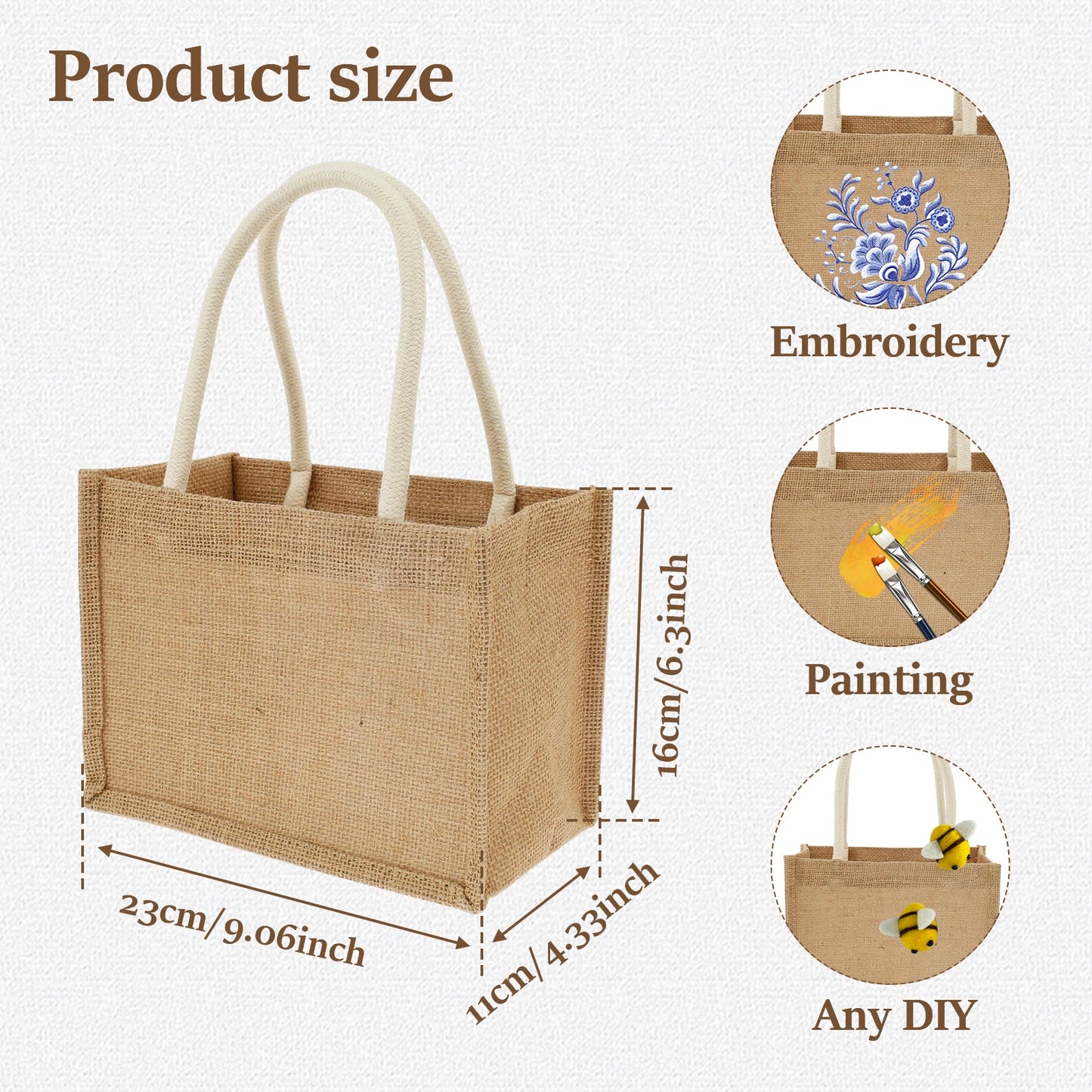 12/4PCS Burlap Tote Bags Mini Burlap Beach Bags with Handles Portable Jute Tote Bag Reusable Burlap Gift Bag Multipurpose Burlap
