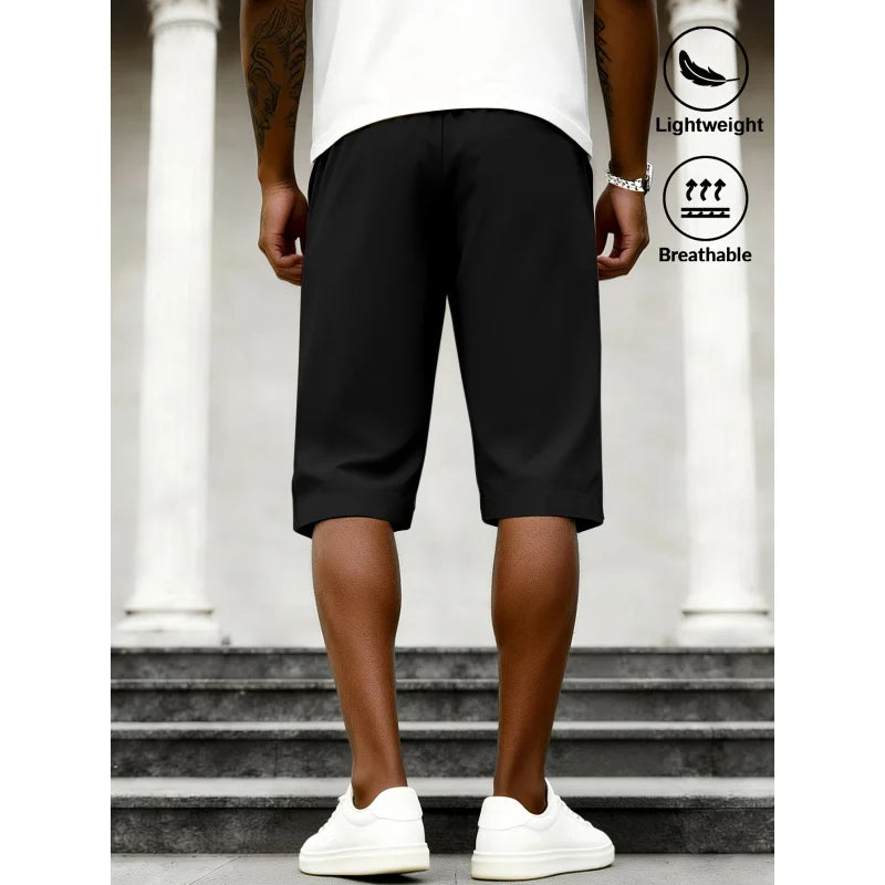 Men's Casual Drawstring Cropped Pants Summer Vacation Loose Cargo Shorts Basketball Clothes Essentials Running Baggy Sweatsuit