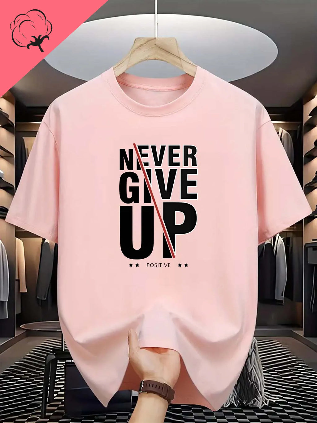 Men's 'Positive' Monogram Print T-Shirt Never Give Up Fashion Letter Graphic Casual Short-Sleeved Comfortable Top Goth T-shirts