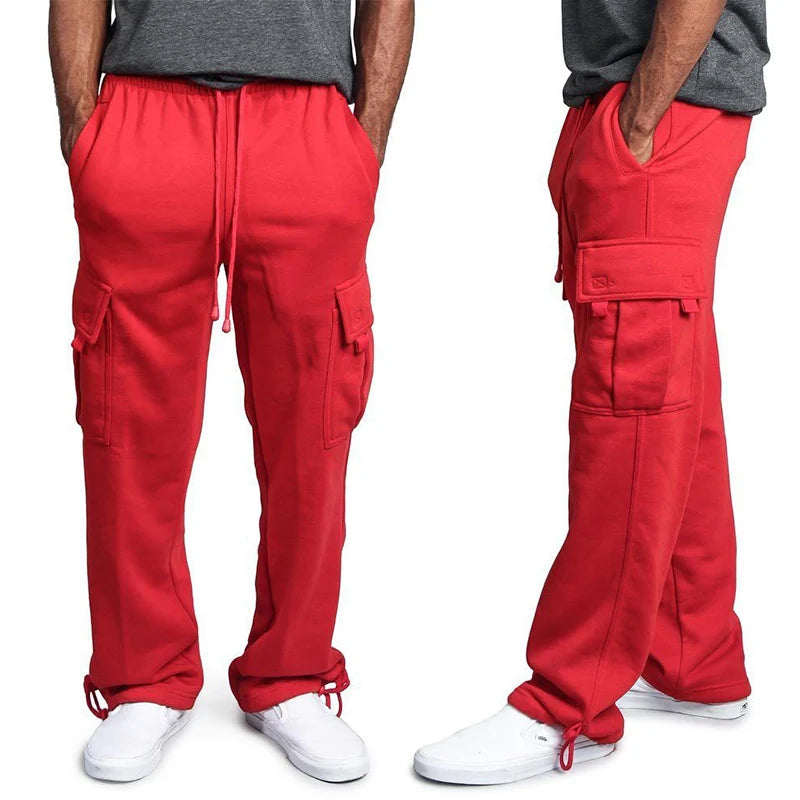 Mens Sweatpants Straight Fit Joggers for Sports and Streetwear Loose Oversized Drawstring Long Pants Men Multi-Pocket Pants