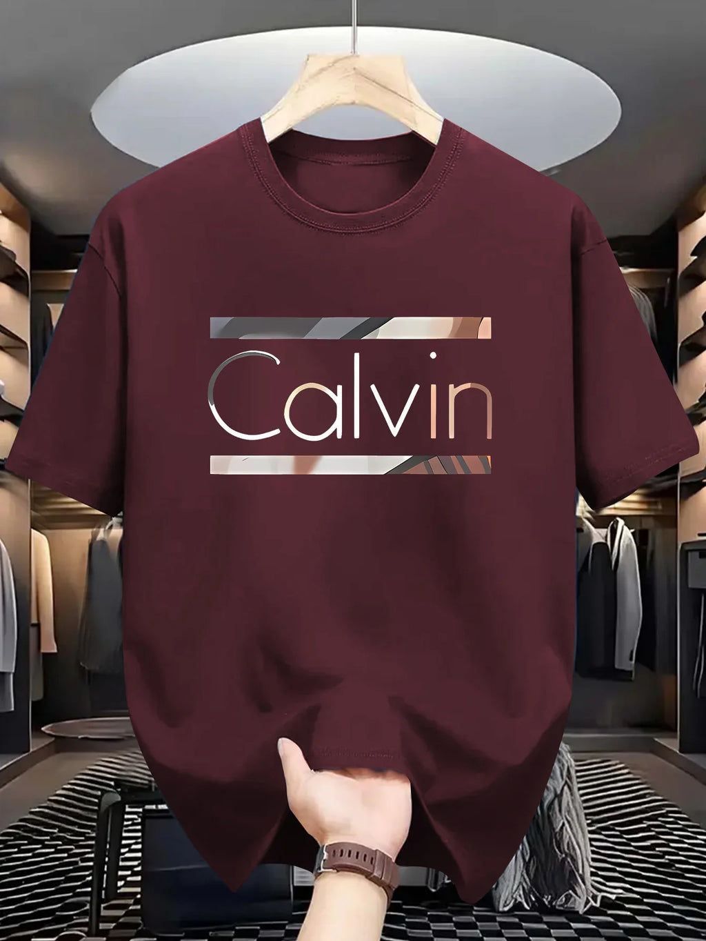 Men's casual sports T-shirt - summer sportswear, “CALVIN” print, polyester fabric, ideal for everyday wear, ideal gift!
