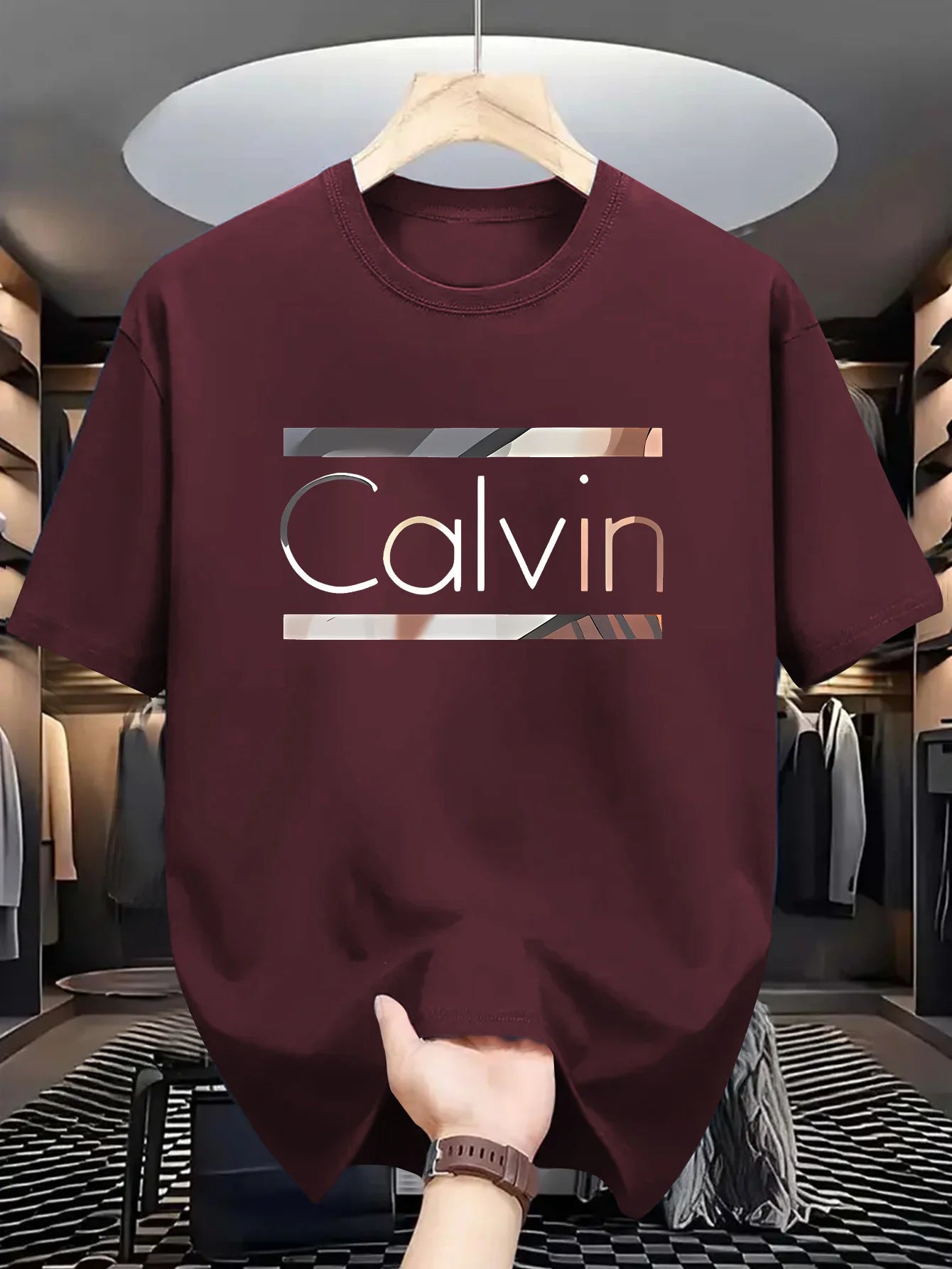 Men's casual sports T-shirt - summer sportswear, “CALVIN” print, polyester fabric, ideal for everyday wear, ideal gift!