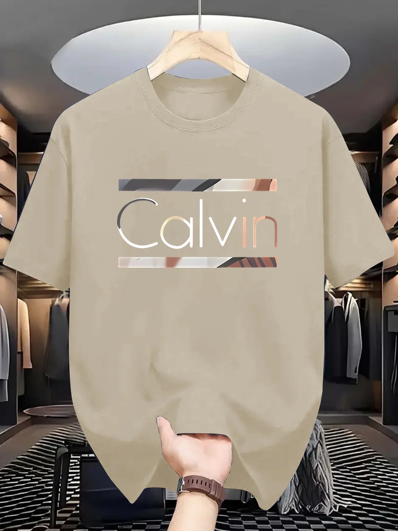 Men's casual sports T-shirt - summer sportswear, “CALVIN” print, polyester fabric, ideal for everyday wear, ideal gift!