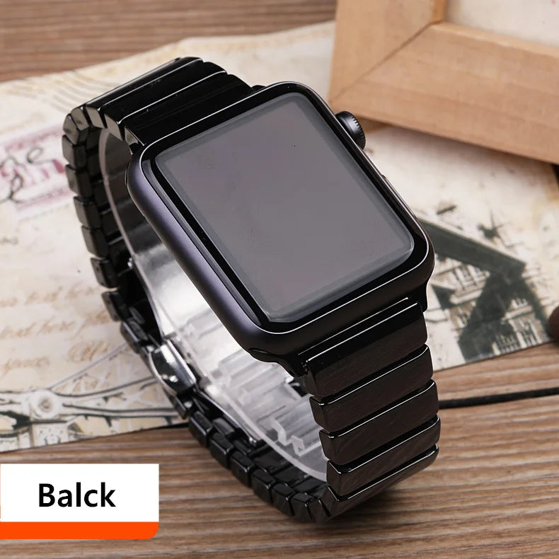 Ceramic Strap for Apple Watch Band 44mm 40mm 45mm 49mm 42mm 38 Stainless steel butterfly bracelet iWatch series 6 3 7 8 se ultra