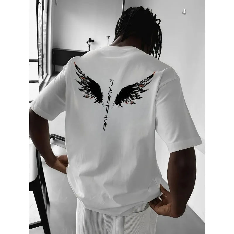 T-shirt Outdoor Street Fashion Top Minimalist Men's Summer New Wing Letter Print Soft and Breathable Round Neck