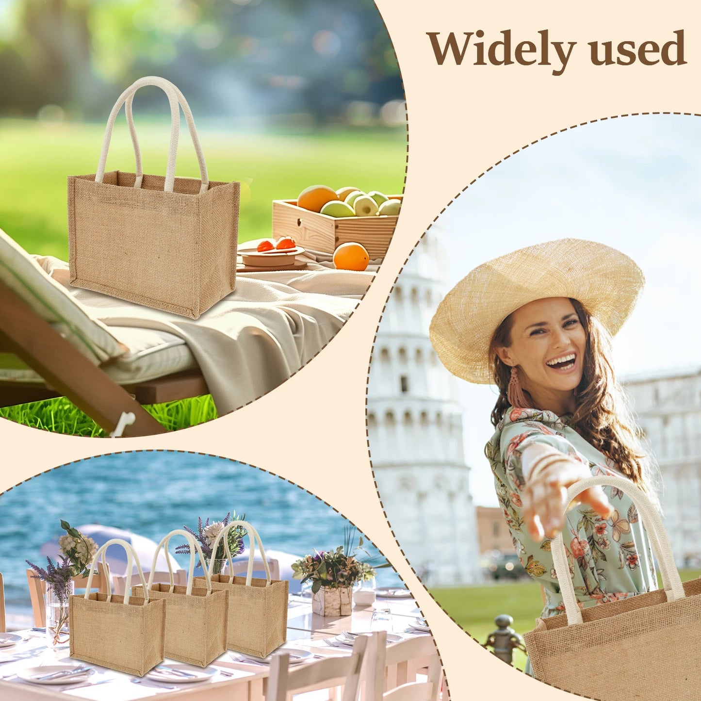 12/4PCS Burlap Tote Bags Mini Burlap Beach Bags with Handles Portable Jute Tote Bag Reusable Burlap Gift Bag Multipurpose Burlap