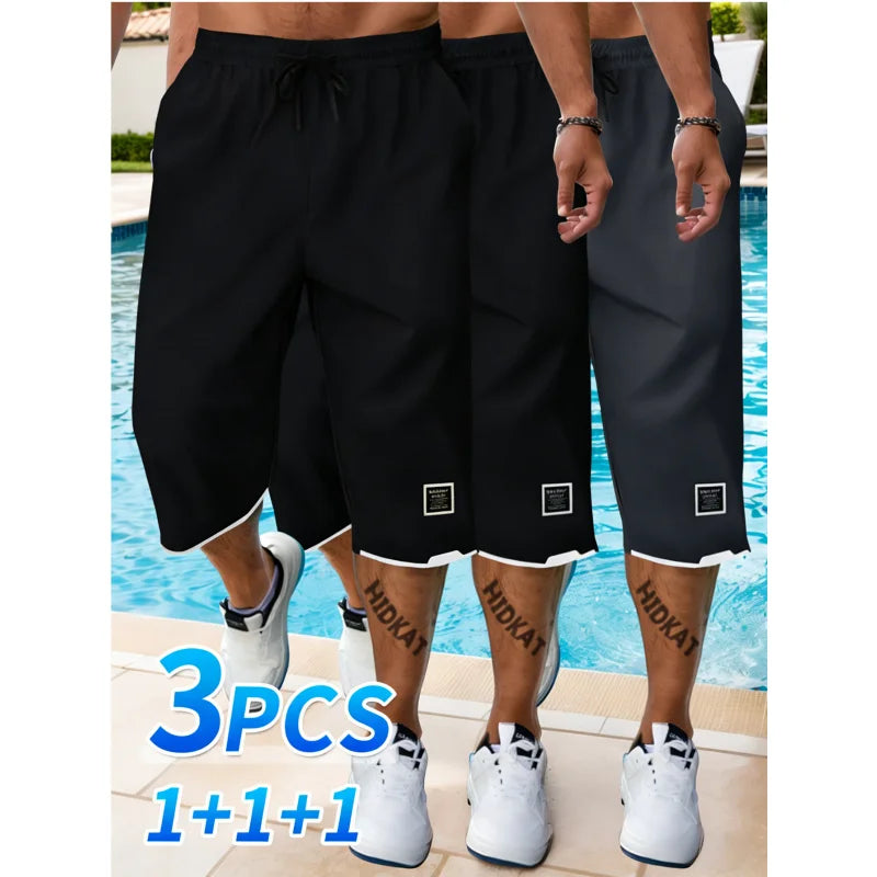 Summer Workwear Cargo Shorts 3-Pack Men's Fashionable Casual Sports Cropped Pants Drawstring Waist Clothing Basketball Short Man