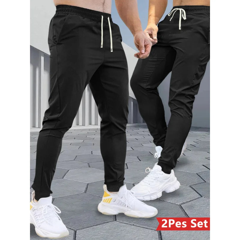Clothing Autumn Men's Baggy Pants Casual Man Plus Y2k Spring Drawstring Elastic Waist Two-Pack Athleisure 2026 Sweatpants Summer