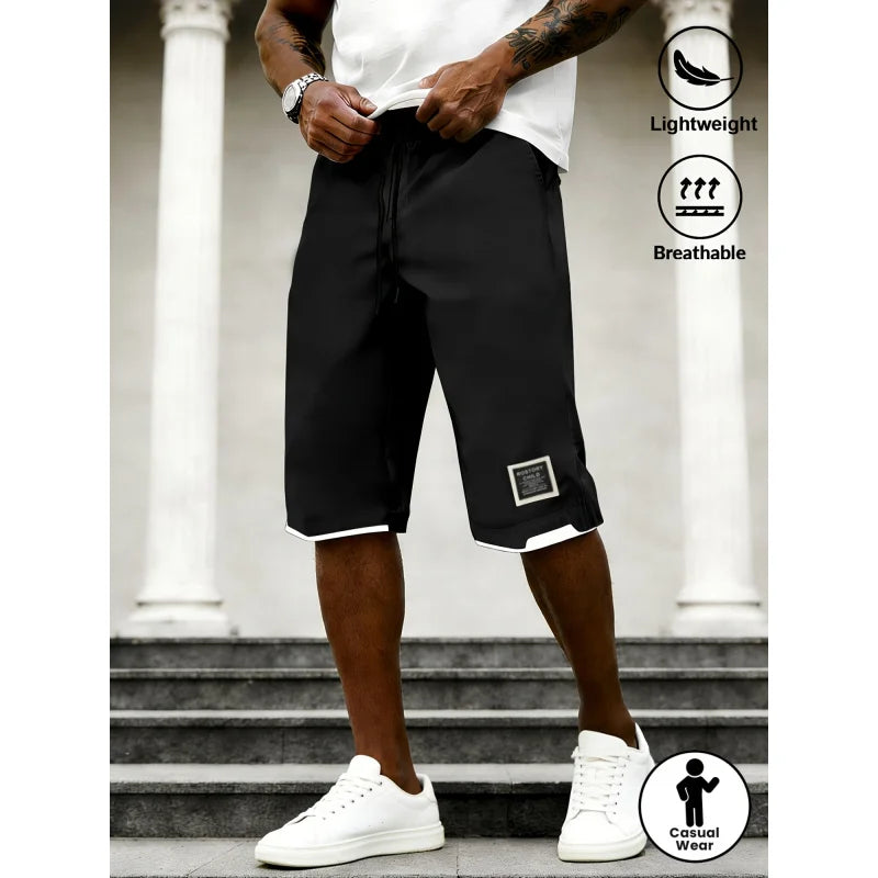 Men's Casual Drawstring Cropped Pants Summer Vacation Loose Cargo Shorts Basketball Clothes Essentials Running Baggy Sweatsuit