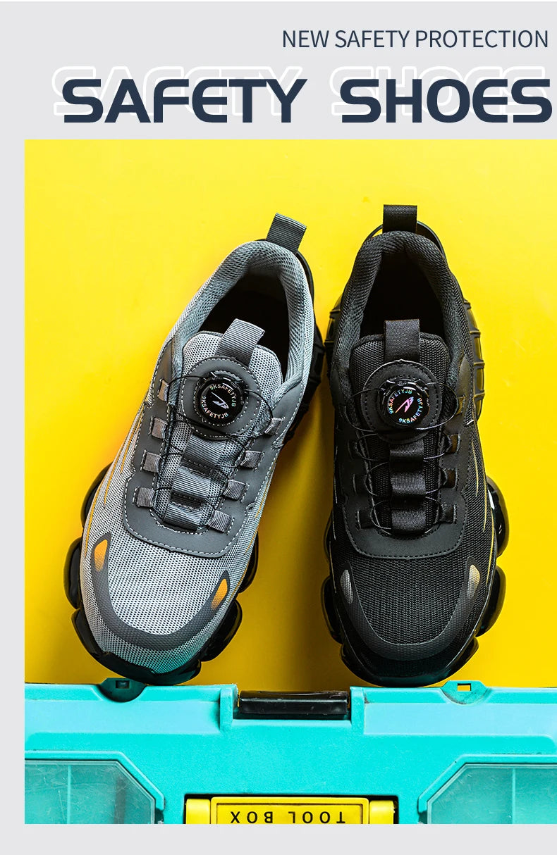 Rotating Button Steel Toe Safety Shoes Men Anti-smash Anti-puncture Work Shoes Breathable Sport Shoes Security Protective Boots