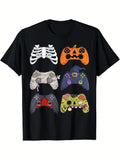Halloween Style Game Controller Cotton T-shirt Men's Black 180G
