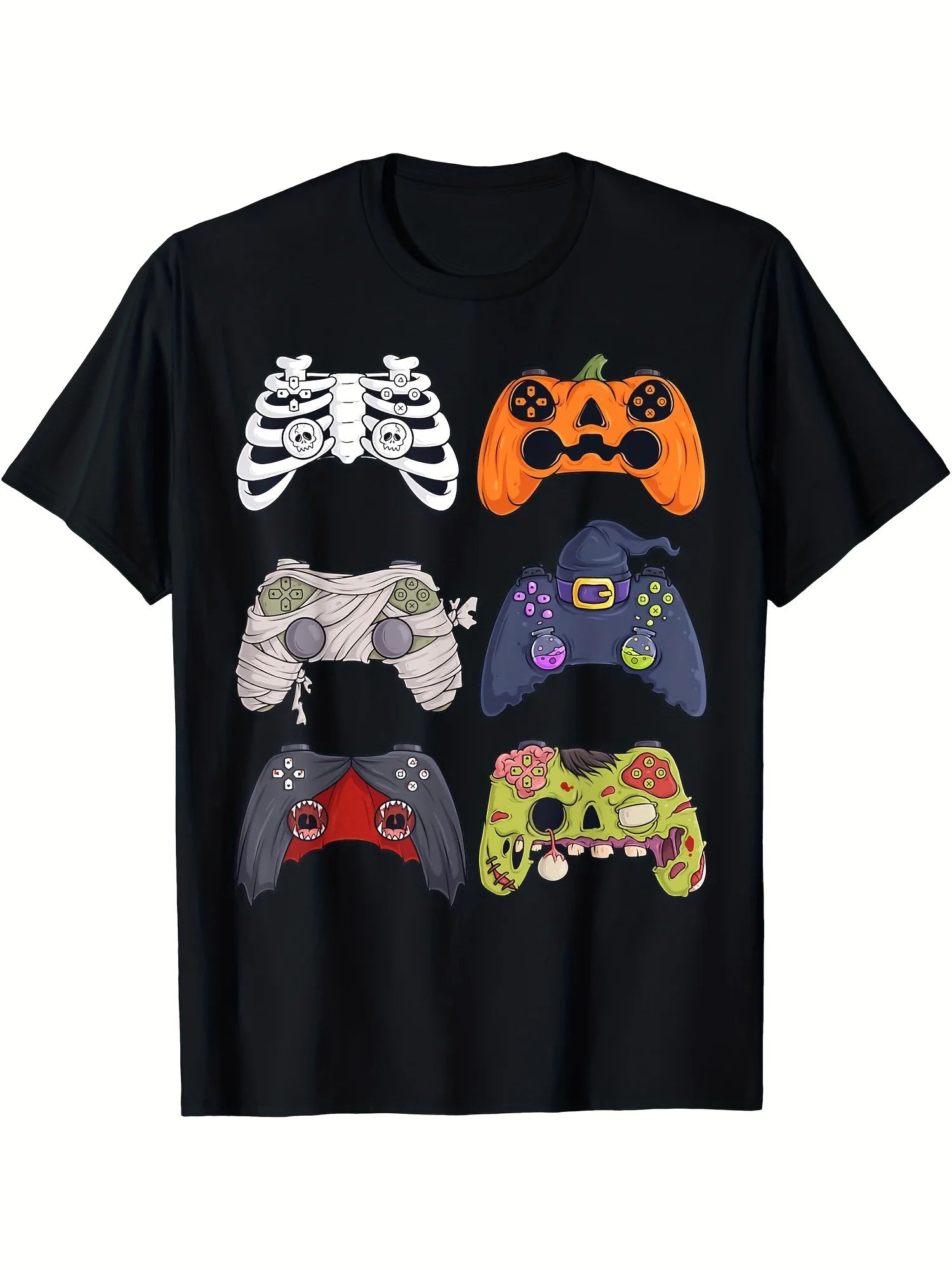 Halloween Style Game Controller Cotton T-shirt Men's Black 180G