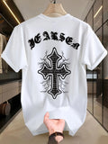 1pc Men'S Vintage Cross Print Cotton T-Shirt, Casual Round Neck Short Sleeve Tee, Summer Knit Fabric