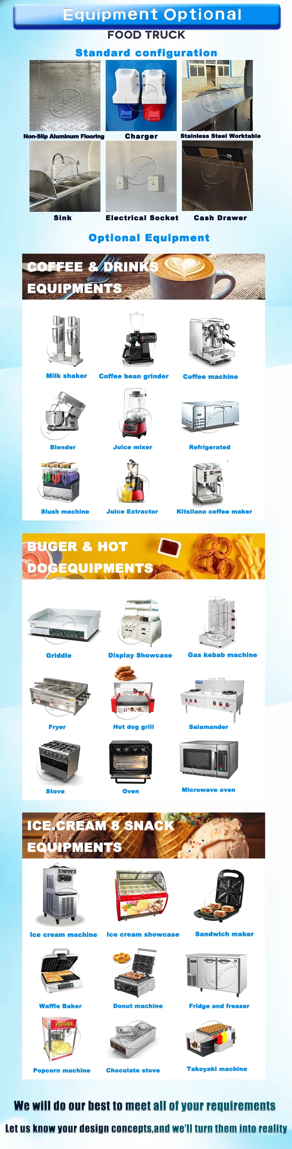 Fully Equipped Ice Cream Food Truck with Full Kitchen Trailer, Fast Food Trailer, Mobile Street Food Cart