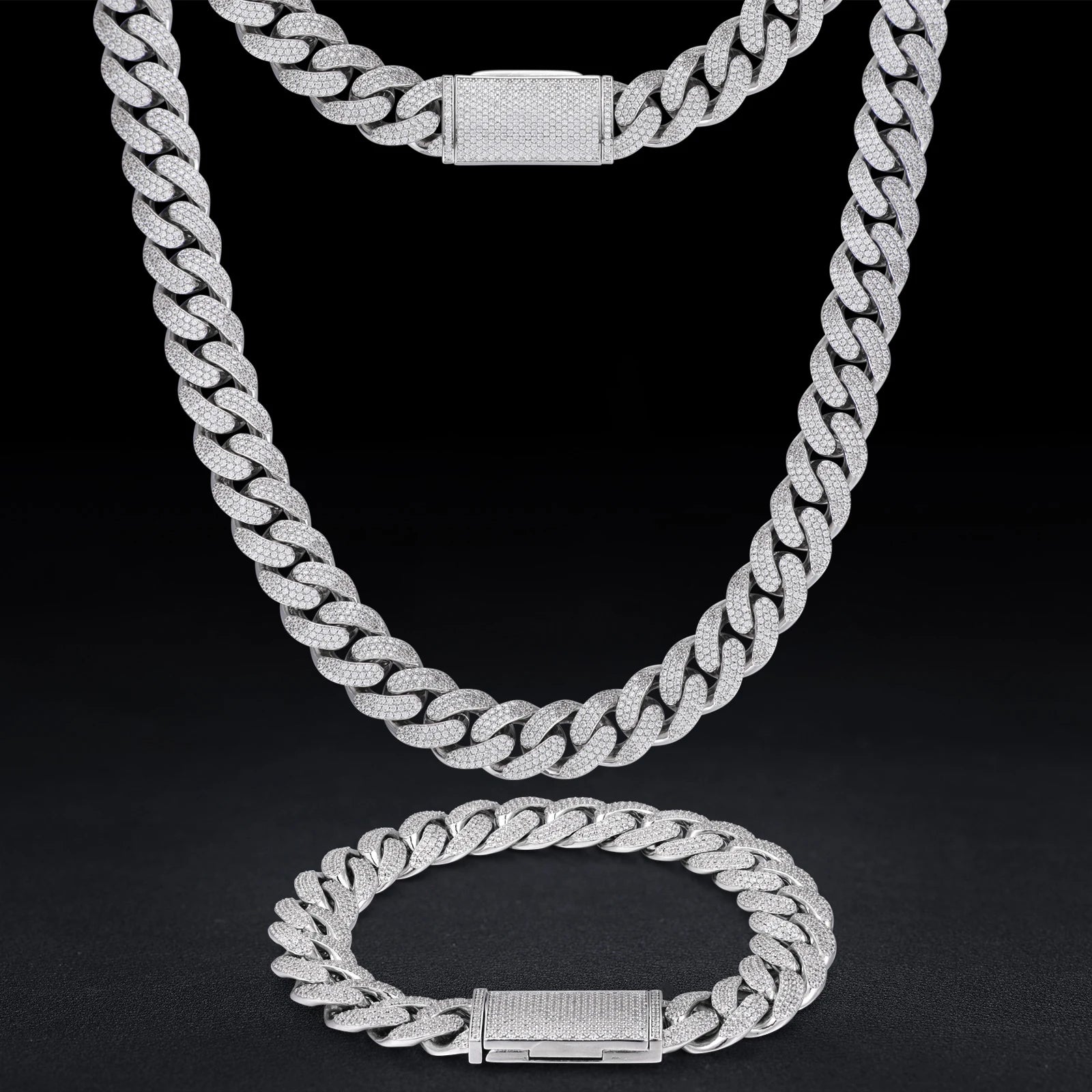 New 8-20mm S925 Sterling Silver Setting Cuban VVS Moissanite Link Miami Chain Necklace For Men Singer Style Rap Hip Hop Jewelry
