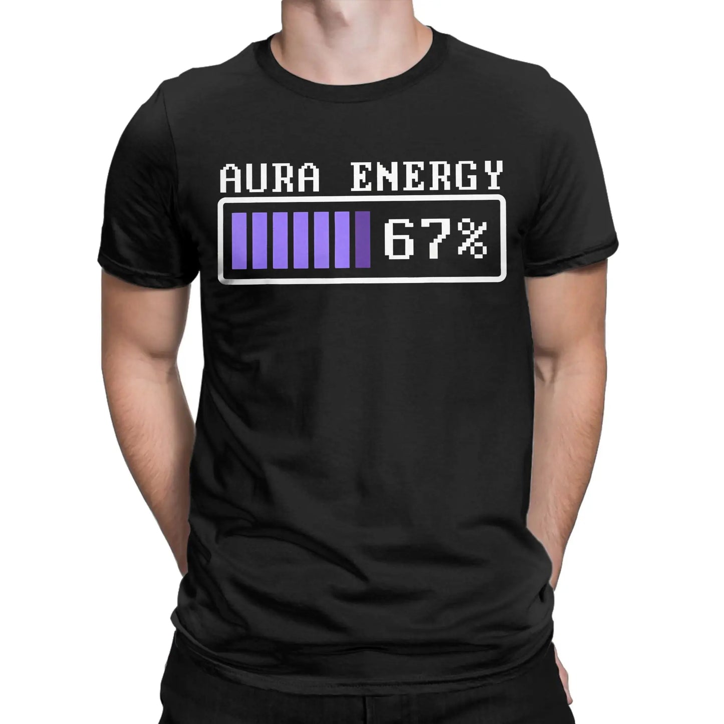 Funny Aura Energy at 67 Six Seven Genz Meme Slang T Shirt Men's Cotton Tops Retro  O-neck Short Sleeve