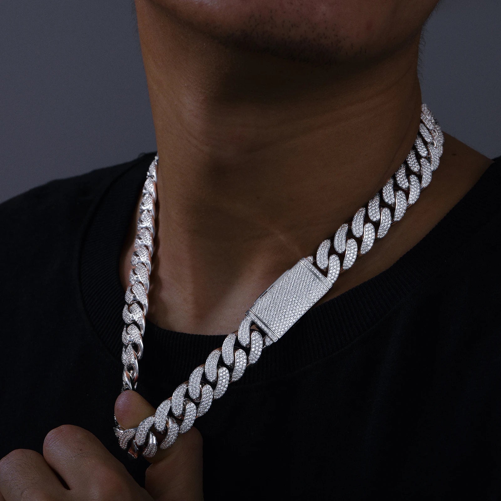 New 8-20mm S925 Sterling Silver Setting Cuban VVS Moissanite Link Miami Chain Necklace For Men Singer Style Rap Hip Hop Jewelry
