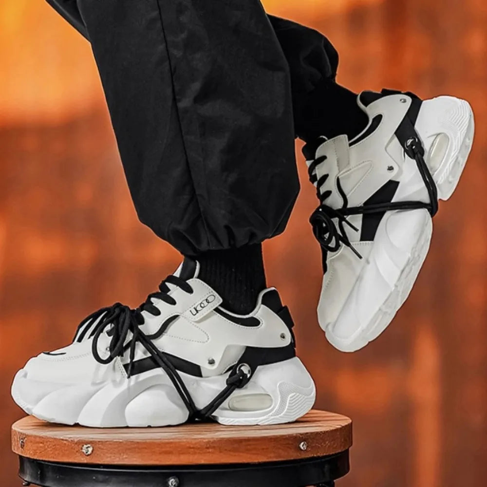 Men's Sports Shoes Fashionable Glossy Color-matched Street Trend Brand Design Thick Sole Flat Heel Lace-up Casual Shoes