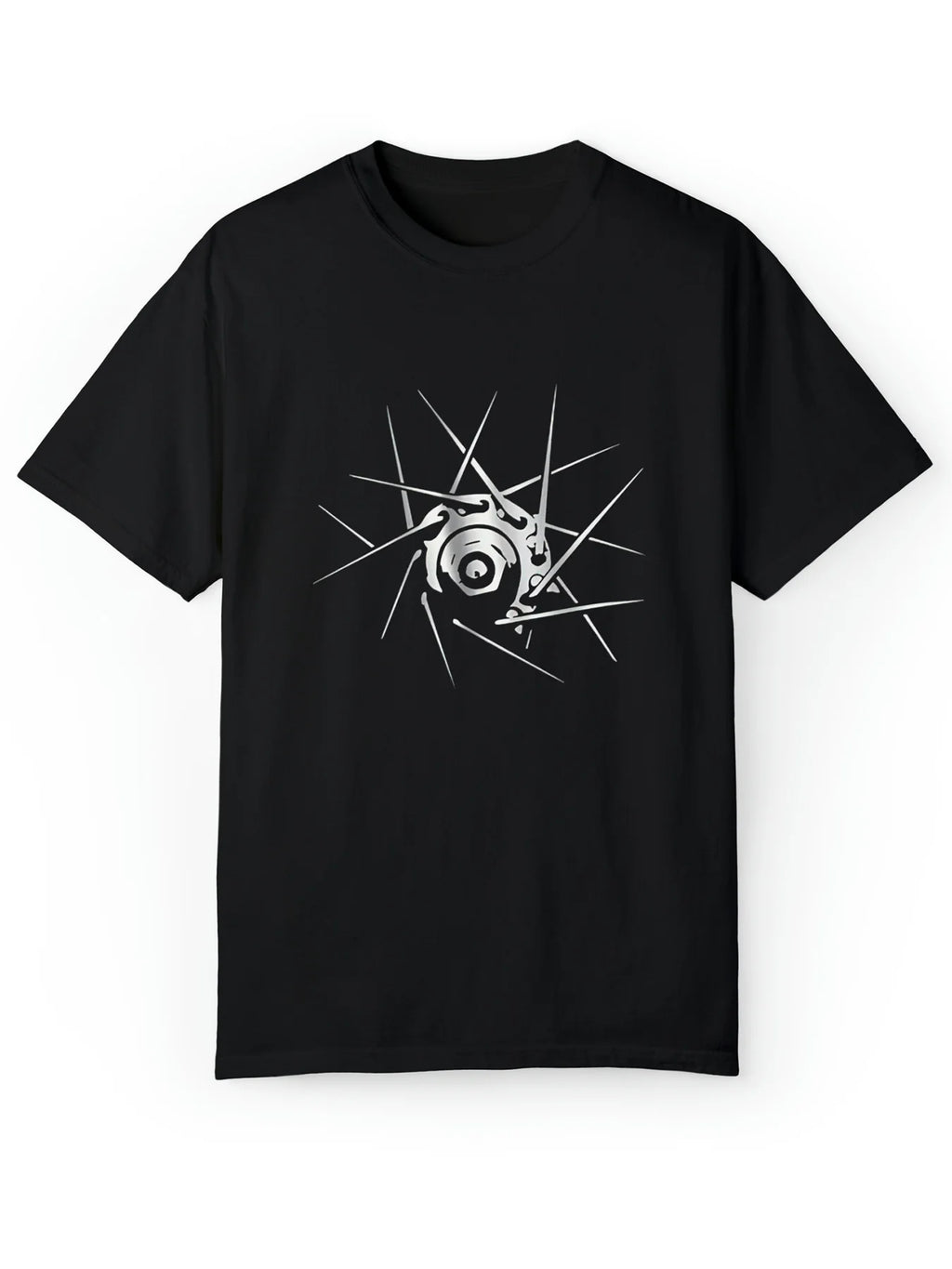 Men'S Casual Black T-Shirt with Geometric Camera Design - 100% Cotton, Short Sleeve, Round Neck