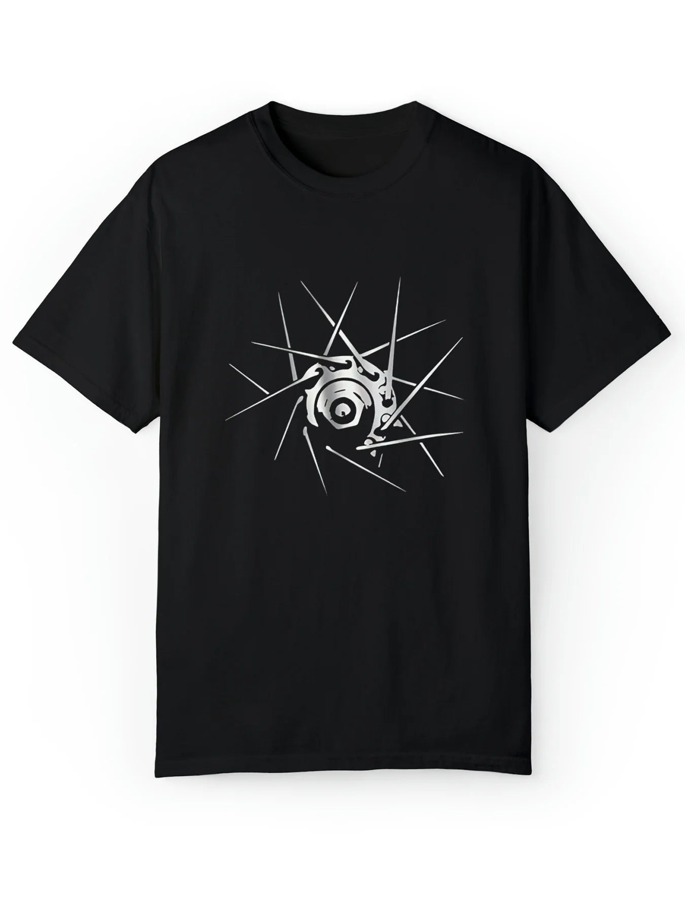 Men'S Casual Black T-Shirt with Geometric Camera Design - 100% Cotton, Short Sleeve, Round Neck