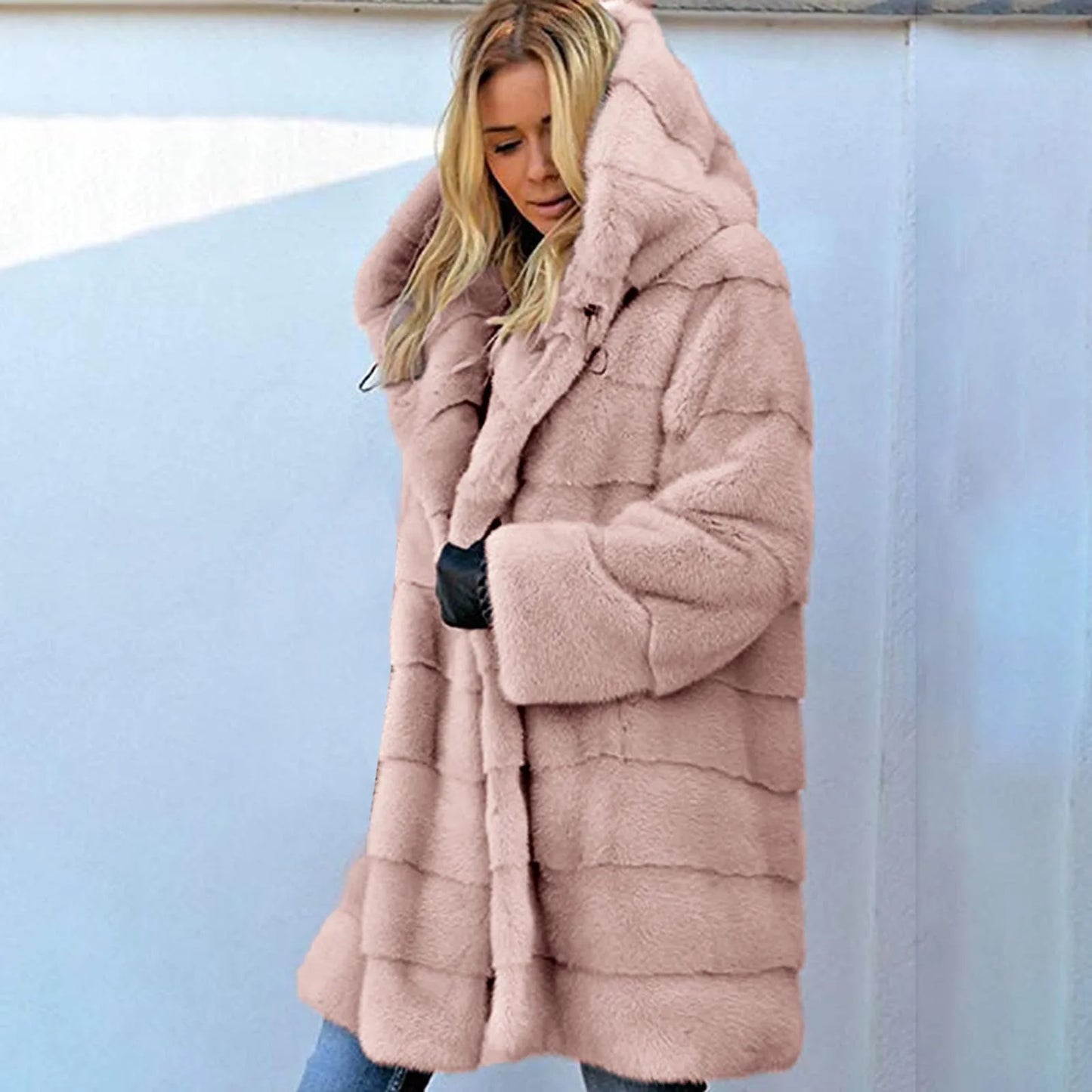 Winter Thick Fuzzy Faux Fur Jacket Women's Warm Plush Long Sleeve