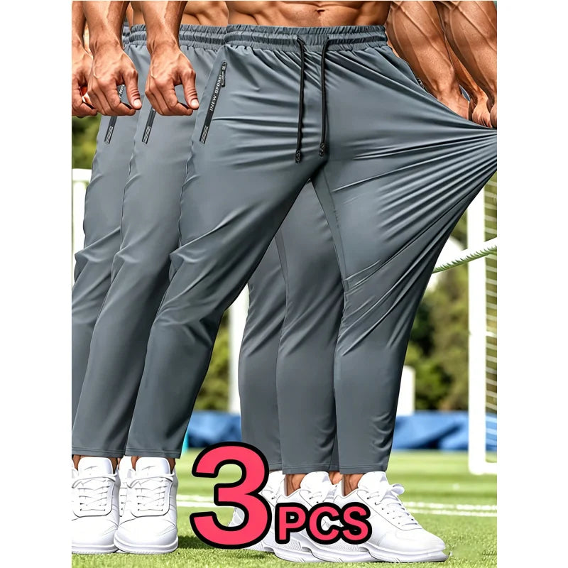 Mens Pants 3-Pack High Stretch Fabric Zipper Pocket Breathable Casual Sports Jogging Fitness Fishing Men's Football Gift Man Gym