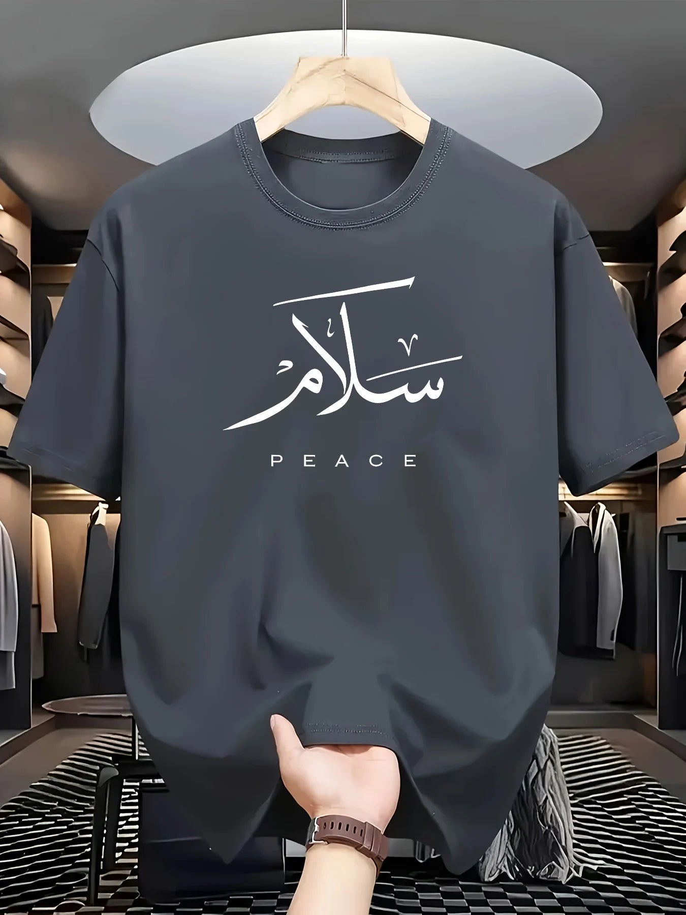 Men's summer 100% pure cotton fashionable casual loose sports PEACE letter printed round neck short sleeved T-shirt top
