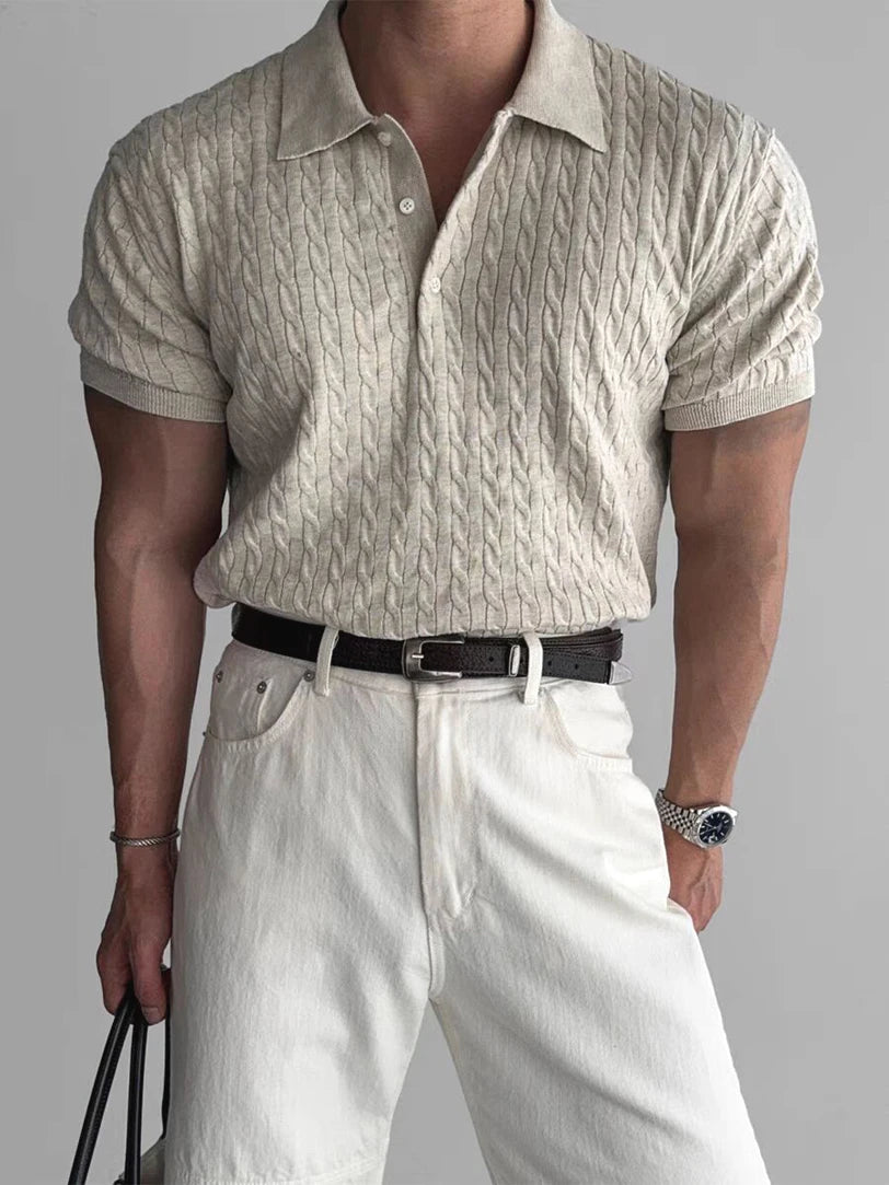 American Sle Hard Man Knitted  irt Muscle Men Slim Fit Elastic ort Sve Turn-down Collar Sweatirt Tight Sve ...