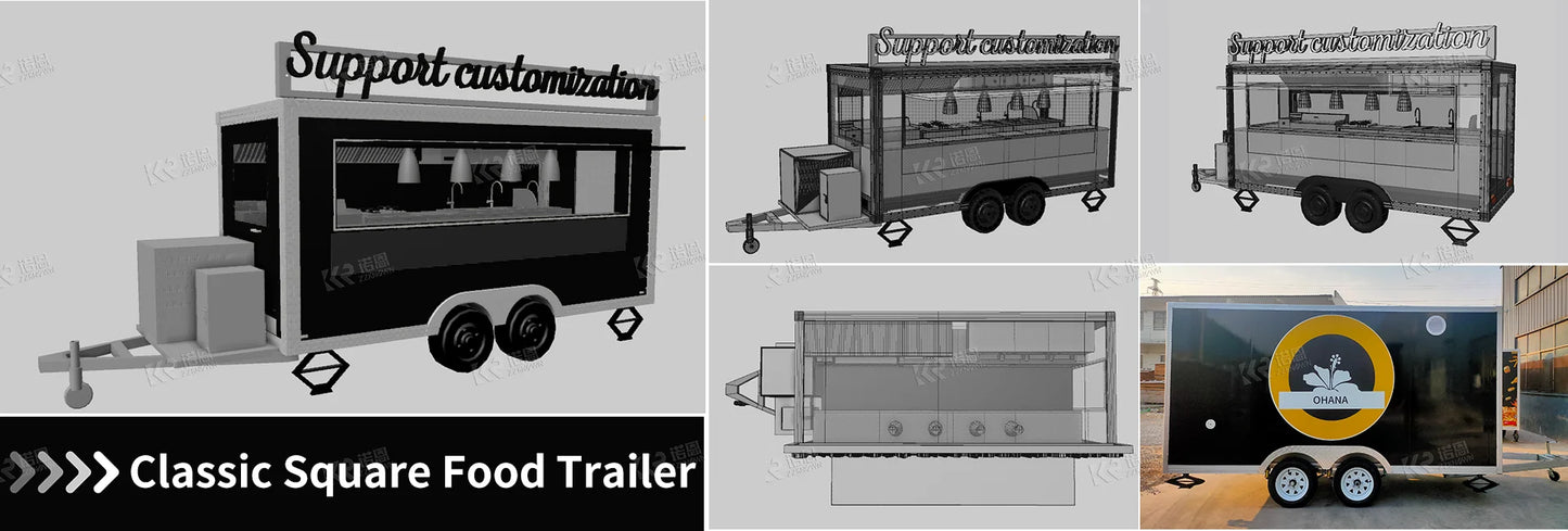 Stainless Steel Food Trailer Outdoor Sale Taco Hot Dog Cart Street Mobile Kitchen Food Trailer Business Food Kiosk Ice Cream Car