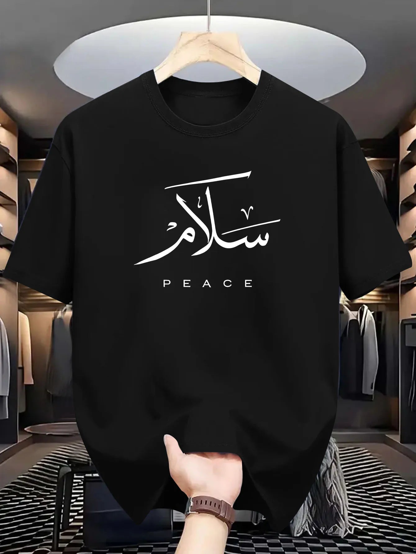 Men's summer 100% pure cotton fashionable casual loose sports PEACE letter printed round neck short sleeved T-shirt top