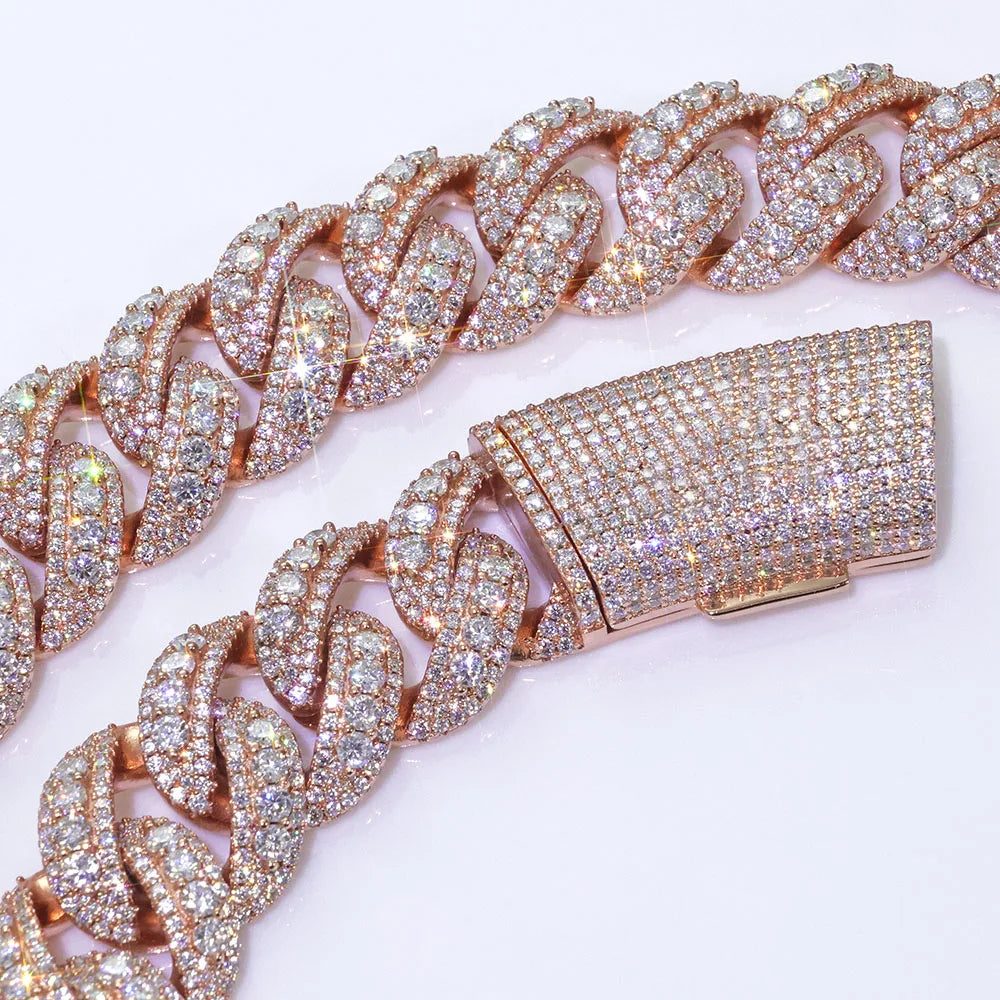 Hip Hop Accessory 22mm Wide Rose Gold Necklace Copper Zircon Ice Cold Fashionable Heavy Necklace For Men And Women