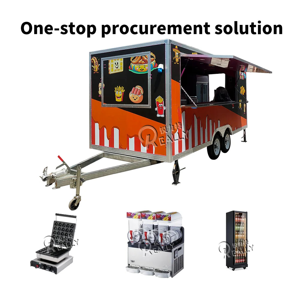 Customizable Stainless Steel Fast Food Truck Hot Dog Pizza Coffee Ice Cream Mobile  Food Trailer With Full Equipment