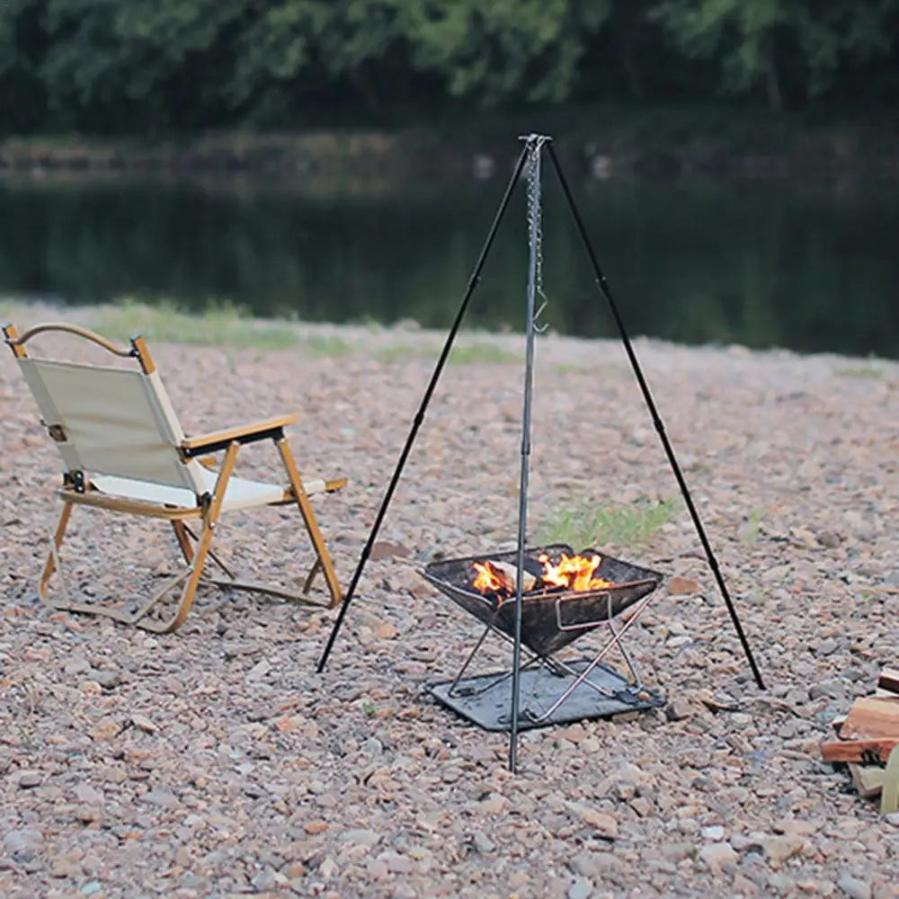 Outdoor Large Bonfire Tripod Portable Camping Picnic Campfire Cooking Pot Hanging Chain Triangle Support Stand Rack Accessories