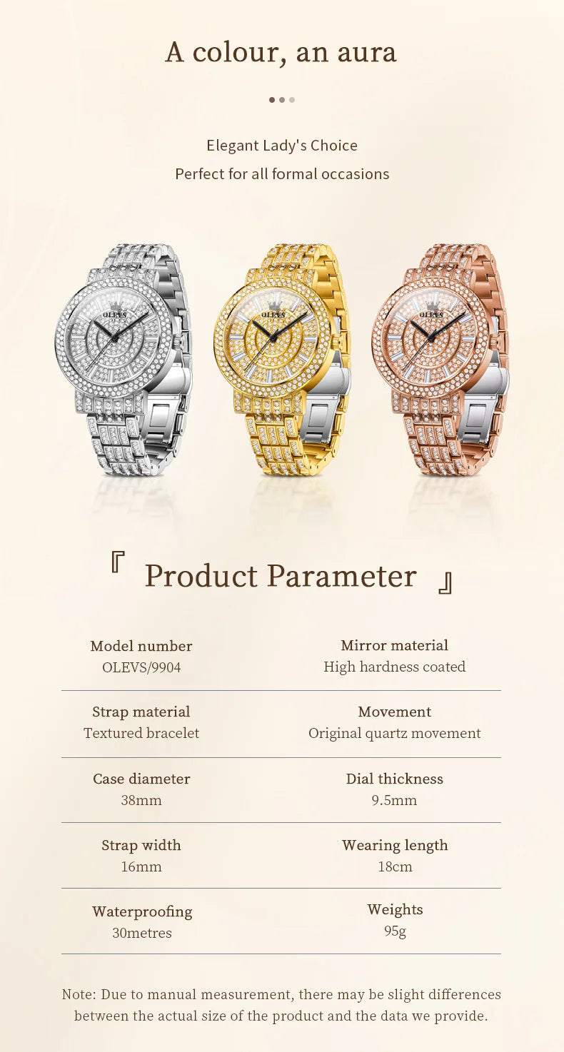 OLEVS Women's Watches Luxury Elegant Full Diamonds Original Quartz Watch for Man Waterproof Stainless Steel Gift Box Bracelet
