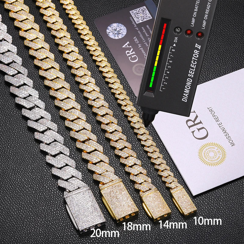 High Quality Unisex Cuban Chain VVS1 D Color Moissanite Necklace S925 Silver Chain For Men Women Hip Hop Jewelry