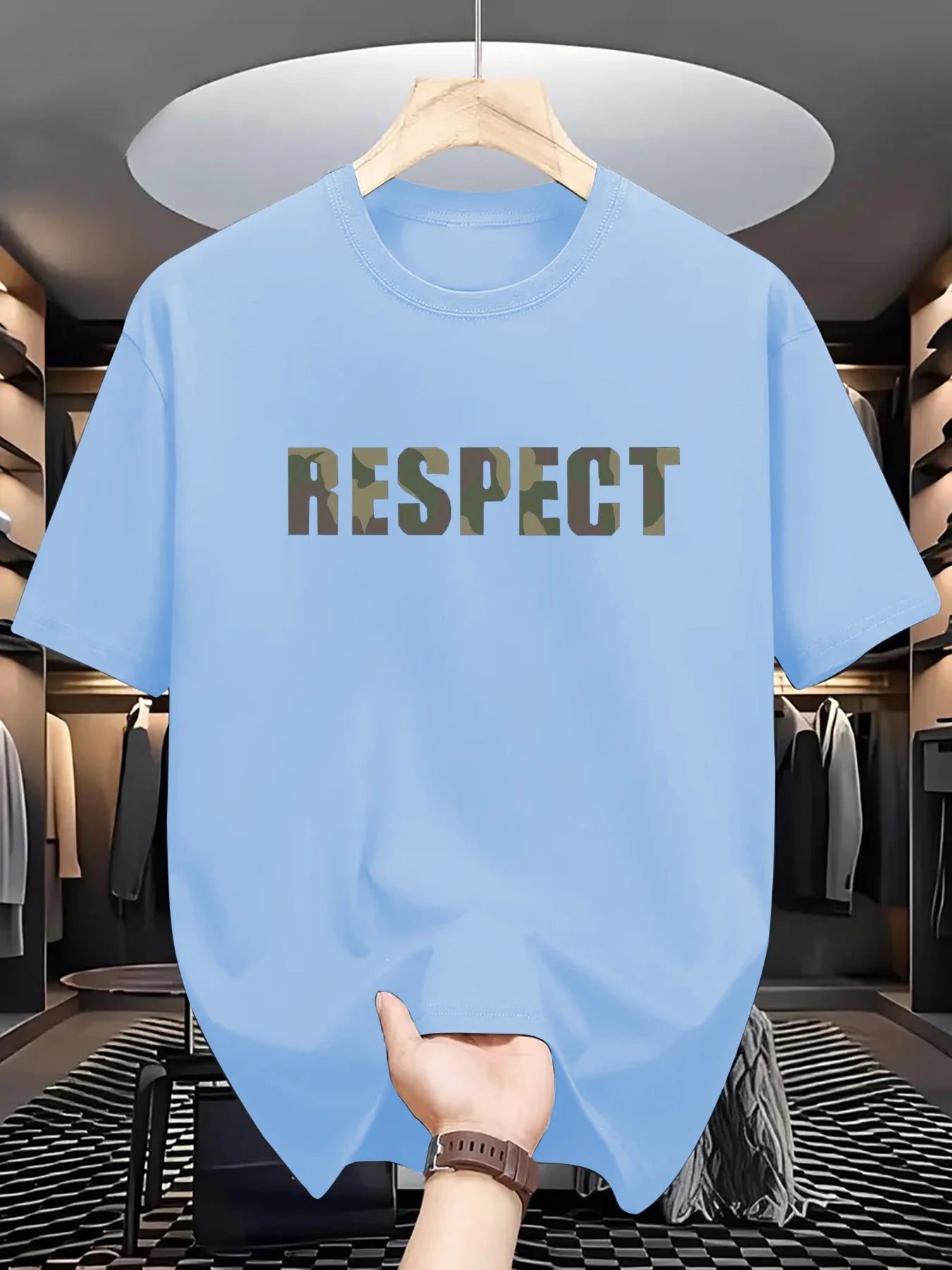 Men's summer 100% pure cotton fashionable casual loose RESPECT camouflage letter printed round neck short sleeved T-shirt top