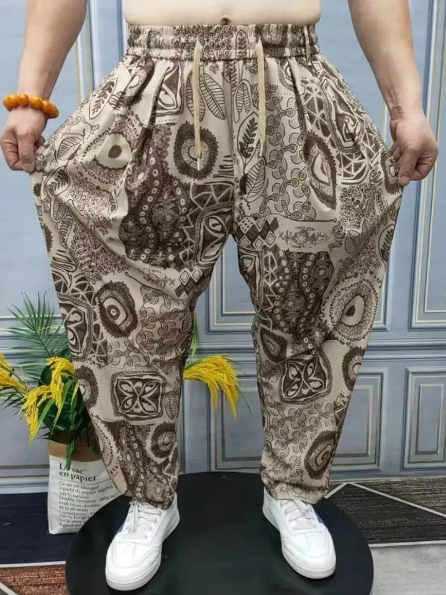 High-End Casual Harem Pants for Men Loose Comfortable Slimming Printed Polyester Fiber Summer Cool Sensation Faion Brand