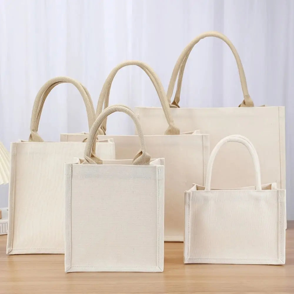 DIY Reusable Hand Drawn Canvas Bag Reusable Large Capacity Foldable Shopping Bag Beige Daily Commutting Blank Tote Sack