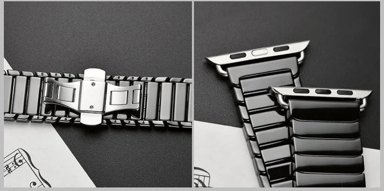 Ceramic Strap for Apple Watch Band 44mm 40mm 45mm 49mm 42mm 38 Stainless steel butterfly bracelet iWatch series 6 3 7 8 se ultra