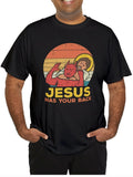 Men's Casual Graphic T-Shirt - "Jesus Has Your Back" Design, Comfy Cotton Short Sleeve Tee for Summer