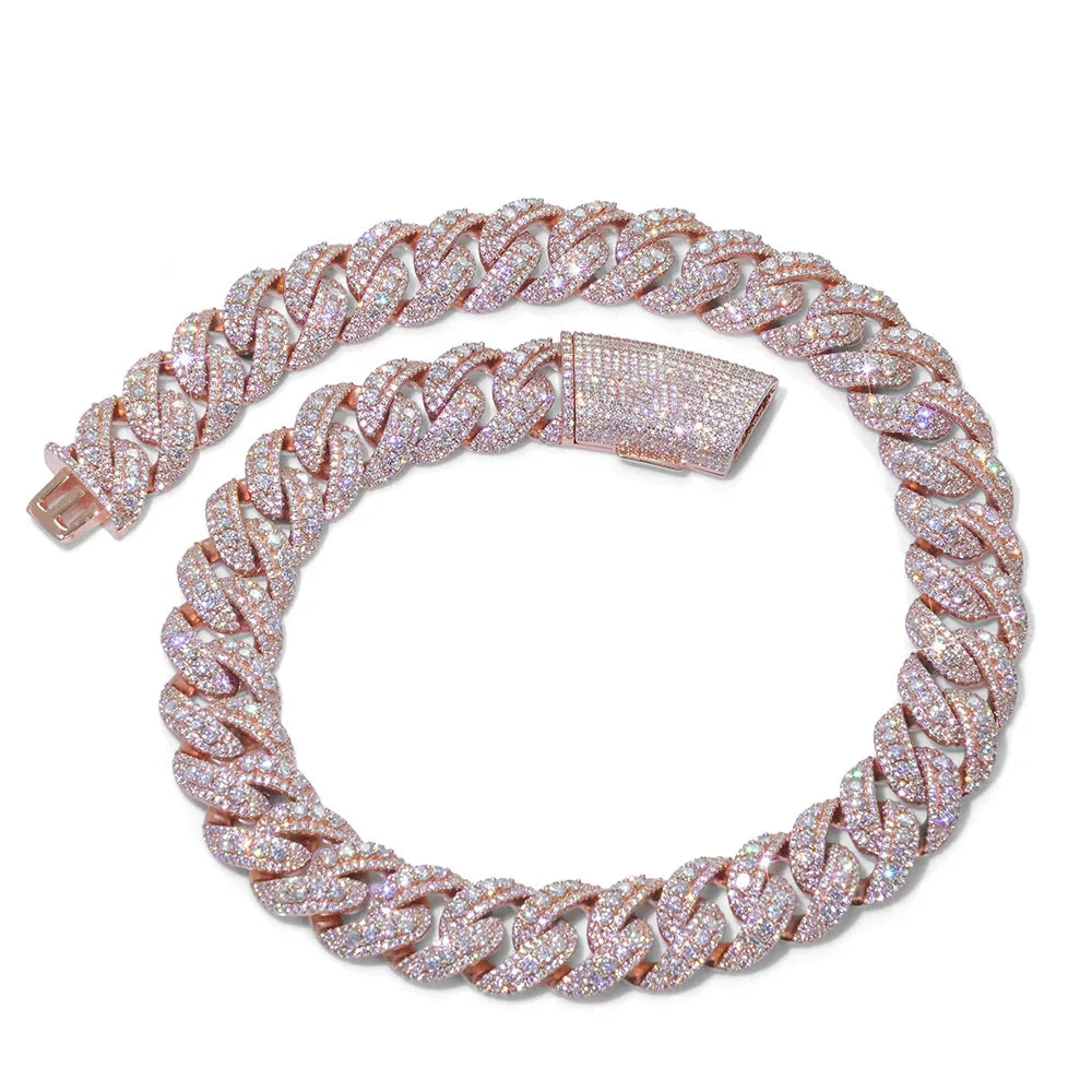 Hip Hop Accessory 22mm Wide Rose Gold Necklace Copper Zircon Ice Cold Fashionable Heavy Necklace For Men And Women