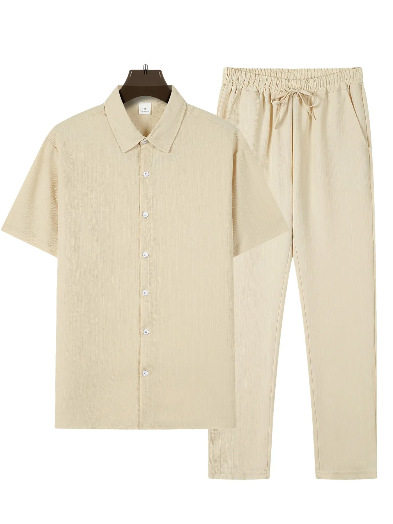 2024 Summer New Men's Solid Color Simple Short Sleeved Shirt And Pants Set Casual Home Comfortable Top And Pants Two-piece