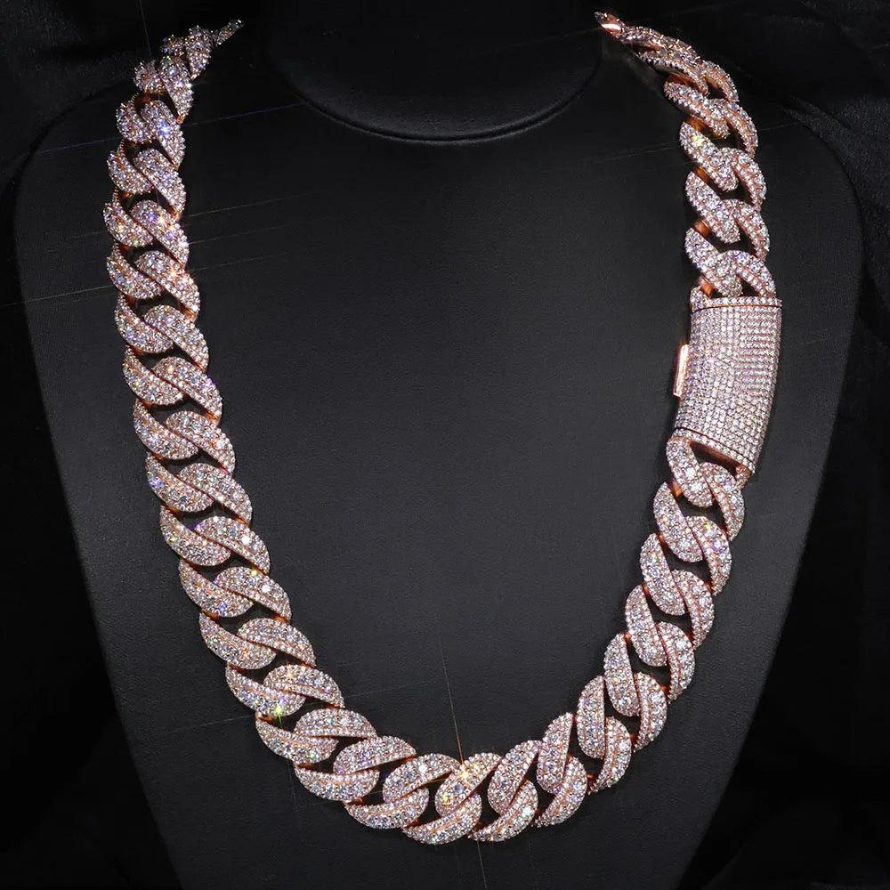 Hip Hop Accessory 22mm Wide Rose Gold Necklace Copper Zircon Ice Cold Fashionable Heavy Necklace For Men And Women
