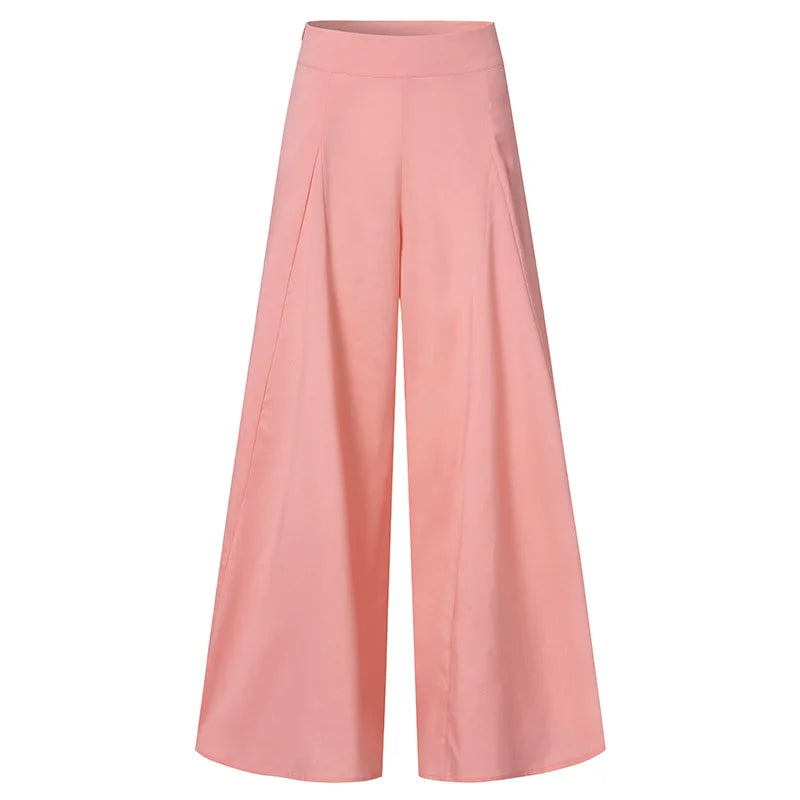 Fashion Women High Waist Wide Leg Pants Spring Autumn Female Elegant Flare Trousers Casual Solid Holiday Loose Long Pant New
