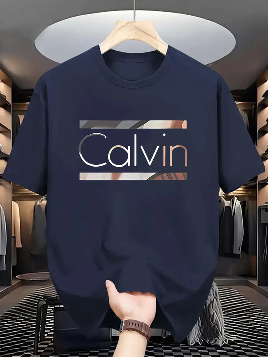 Men's casual sports T-shirt - summer sportswear, “CALVIN” print, polyester fabric, ideal for everyday wear, ideal gift!