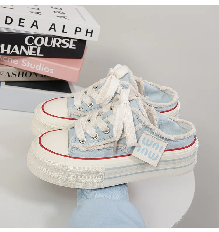 Canvas Shoes Women Casual Height Increasing Platform Shoes for Women Outer White Sneakers Slip on Women Vulcanize Shoes