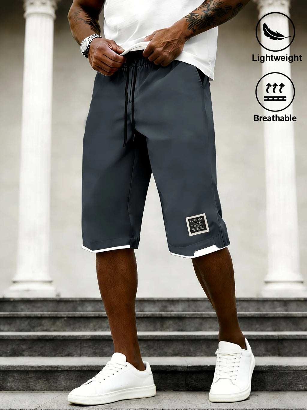 Men's Casual Drawstring Cropped Pants Summer Vacation Loose Cargo Shorts Basketball Clothes Essentials Running Baggy Sweatsuit