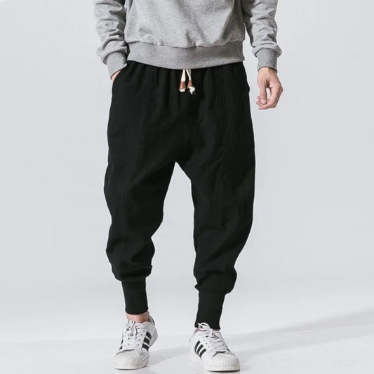 2024 Japanese Style Cotton Linen Pants Plus Size Chinese Style Men's Casual Pants Youth Fashionable Small Feet Harem Pants Whole